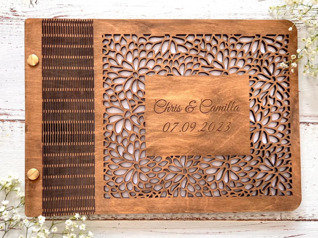 Floral Cut Center Wedding Guest Book